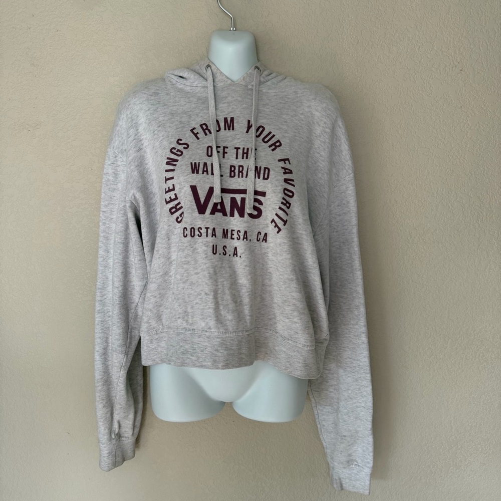 Vans Cropped Hoodie Women’s Medium Gray Pullover Logo Sweatshirt Off The Wall